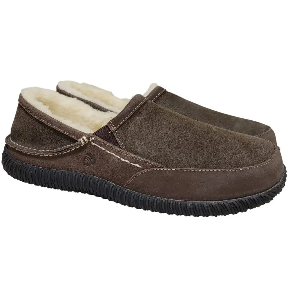 Acorn Men Rambler Moc Toe Shearling Lined Slippers Size US 12 Chocolate Brown